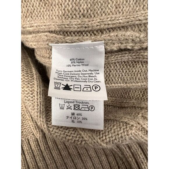 Eddie Bauer Seattle Sweater Womens Med Beige Fair Isle Cardigan Buttons Pocket - Picture 6 of 9